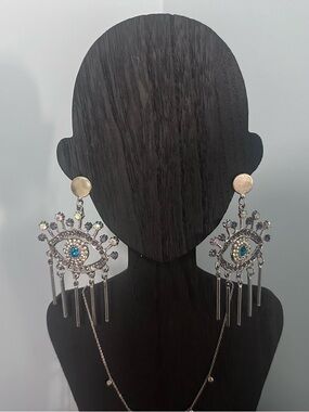 Bundle and save! Silver Eye Drop Crystal Statement Earrings - Blue Accent